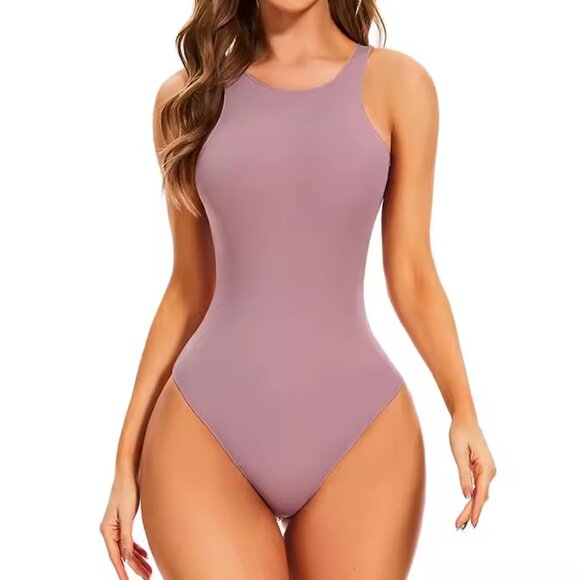 Seamless Purple One Pieces Polyester Bodysuit Sleeveless Compression Body Shaper - Picture 1 of 6